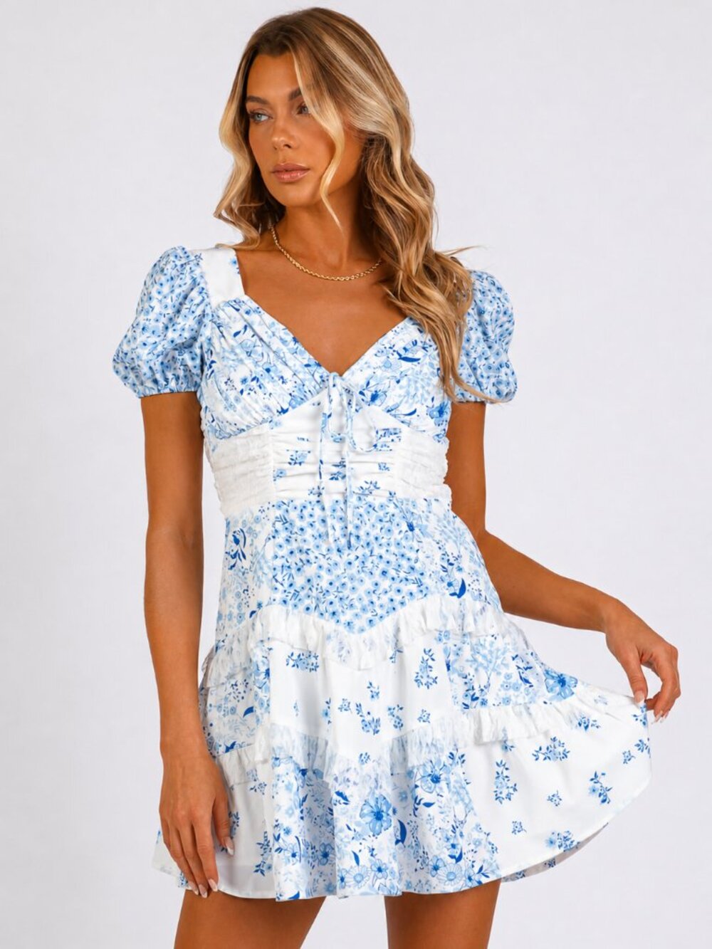 Chiffon Puffs Mini Dress - Blue Size Small The Vintage Shop